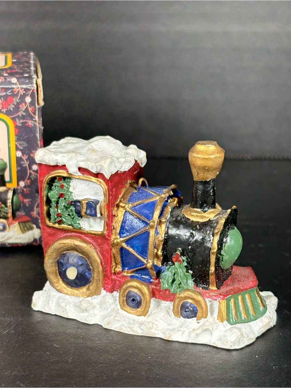 Vintage Giftco Polystone Train Christmas Ornament Original Box Holiday Decor